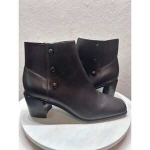 Nicole Packard Brown Leather Square Toe Ankle Boots Block Heel Womens 8.5 M